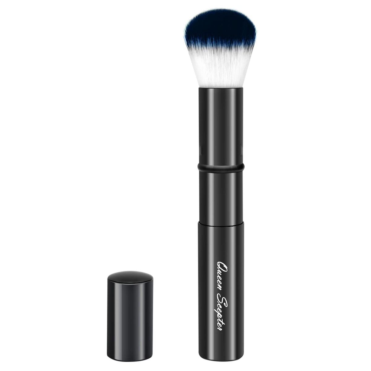 Queen Scepter Retractable Kabuki Makeup Brush - Travel Blush & Powder Brush With Cap, Black