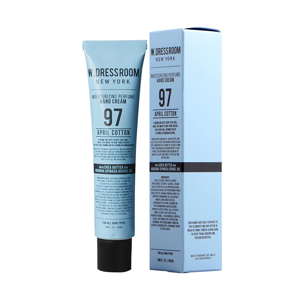 W.Dressroom No.97 Cotton Hand Cream, Non-Greasy Hydrating Lotion For Dry Hands, Travel Size 1.69