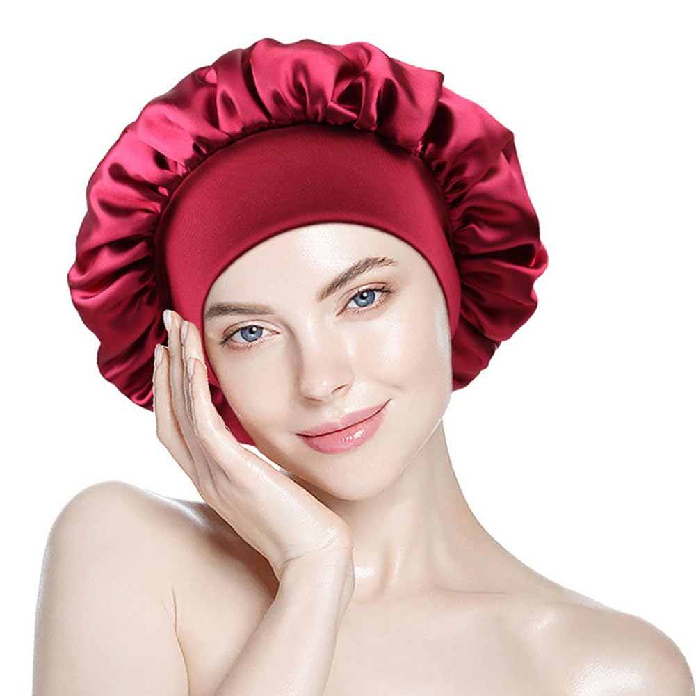 Ailonshawn Large Red Satin Bonnet For Curly Hair - Silk Sleep Cap For Women