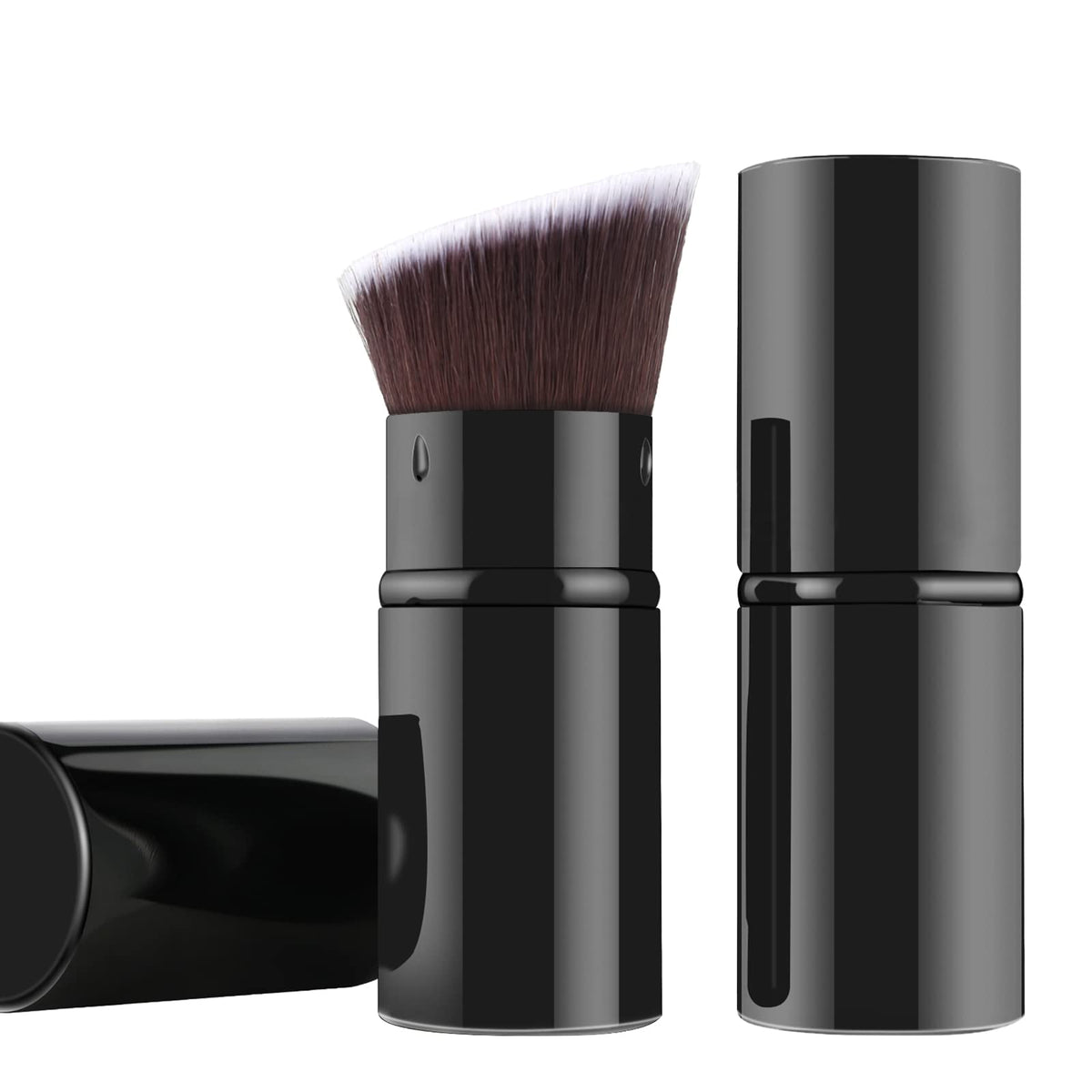 Falliny Retractable Kabuki Makeup Brush - Travel Size Black Powder & Liquid Foundation Brush