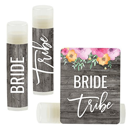 Andaz Press Bridal Shower Lip Balm Party Favors, 12-Pack Gray Wood Florals, Bride Tribe