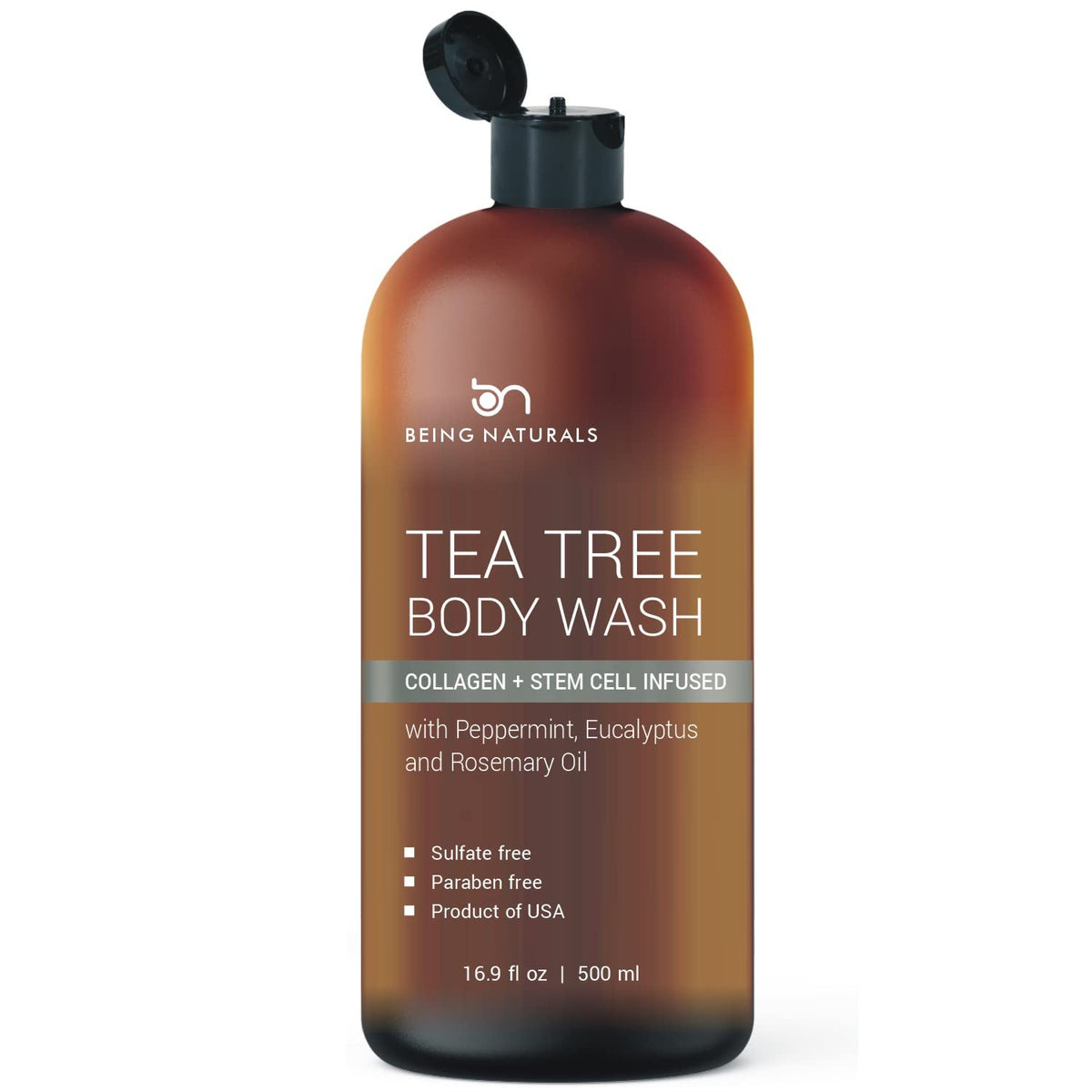 Being Naturals Tea Tree Body Wash - Acne, Odor & Eczema Relief, 16.9 Fl Oz, Unisex Skin Clean