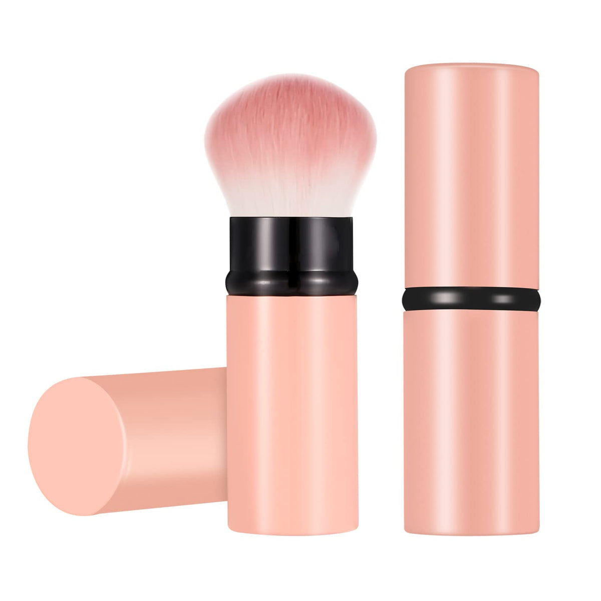 Falliny Retractable Makeup Brush - Portable Kabuki Blush & Powder Brush With Cover, Pink