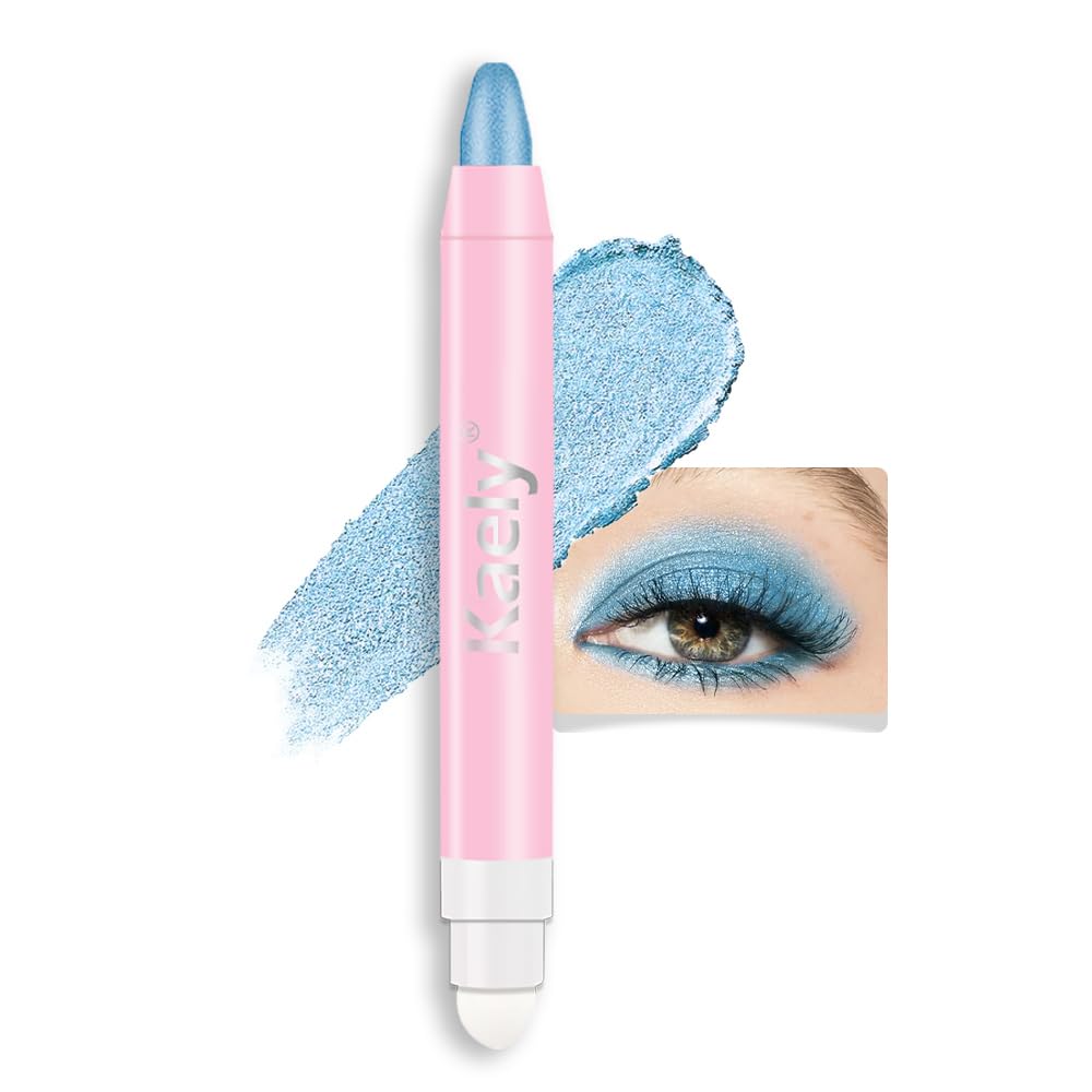 Kaely 2In1 Cream Eye Shadow Stick - Waterproof Pigmented Highlighter, 10 Sky Blue Shimmer