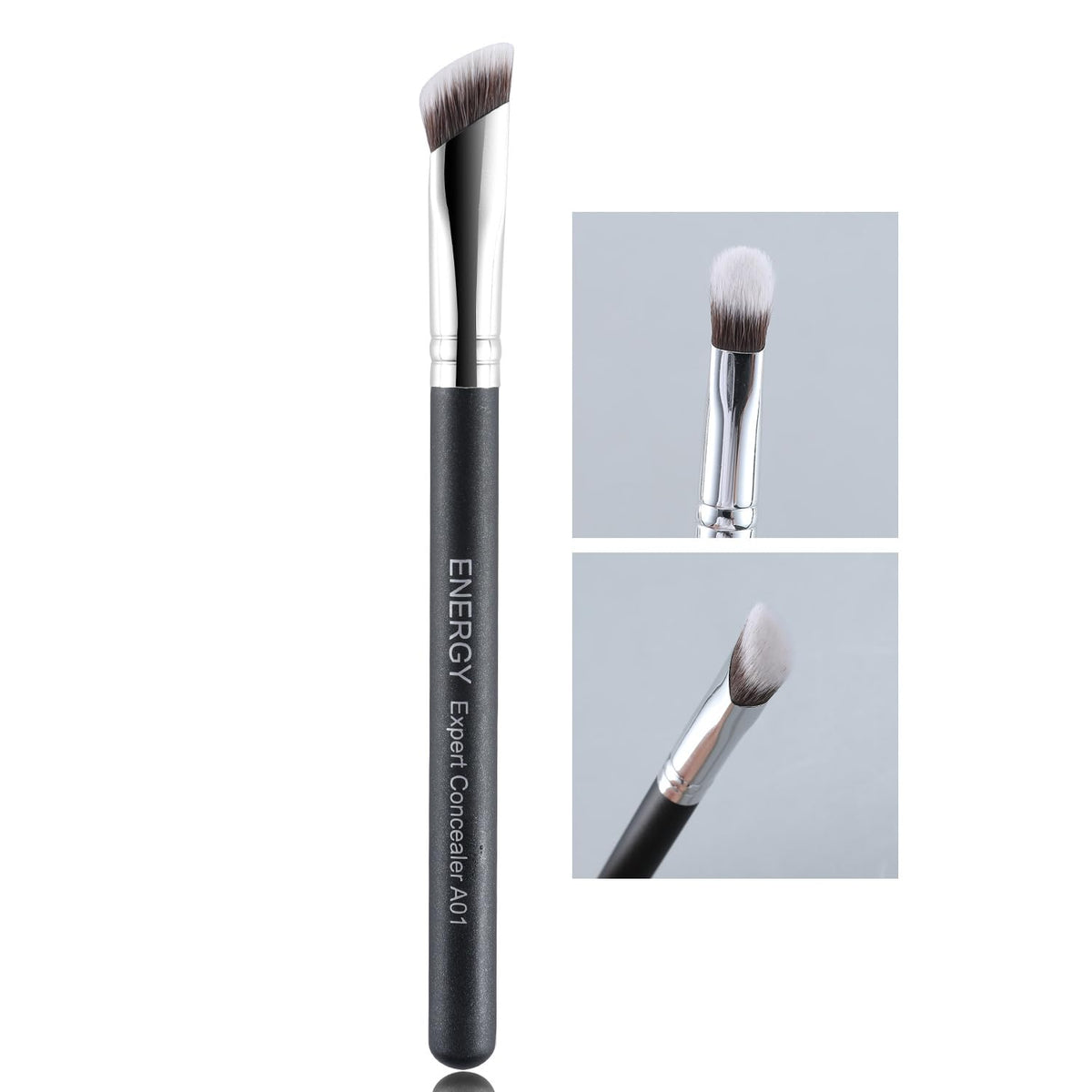 Energy Black Concealer Brush - Angled Contour Tool For Liquid & Powder Makeup, Triangled Vegan Design