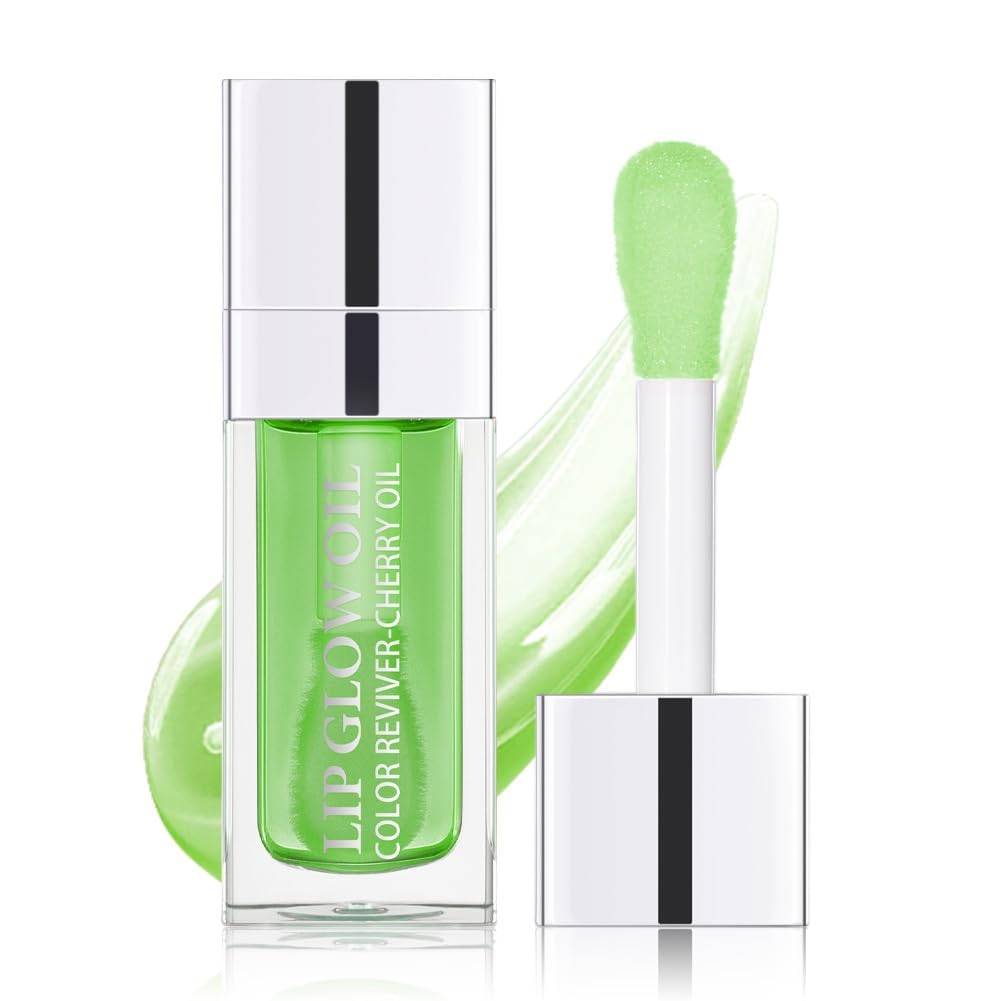 GECOMO Hydrating Lip Glow Oil - Plumping Non-Sticky Tinted Lip Balm, Green Apple, 0.2 Fl Oz