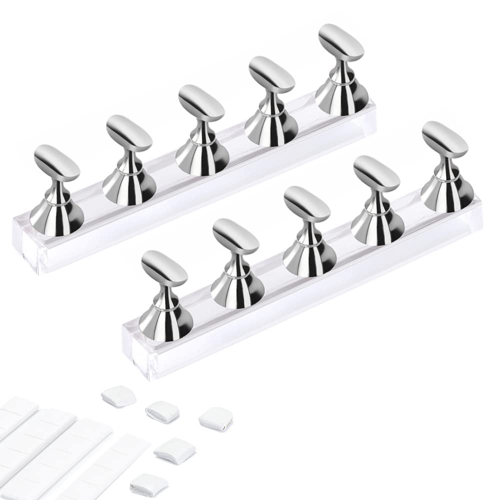 Etercycle Acrylic Nail Display Stand - Magnetic Practice Holder With Reusable Adhesive Putty (2 Sliver)