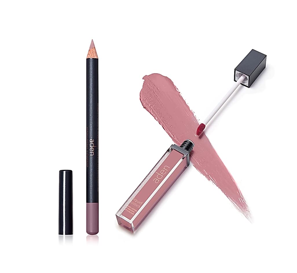 Aden 2-In-1 Matte Liquid Lipstick & Lip Liner Set, 15 Extreme Nude, Non-Smudge, Quick Drying