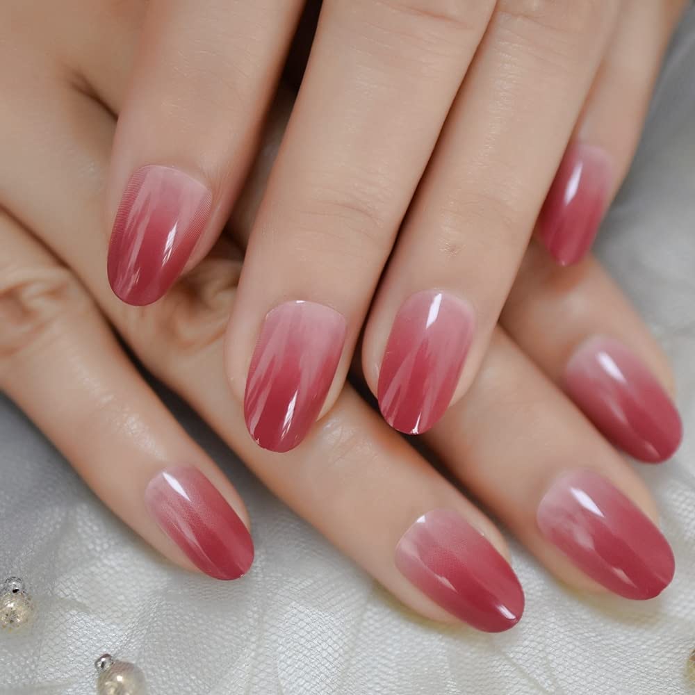 Coolnail Ombre Pink French Press-On Nails, 26 Pcs Oval Round UV Fake Nail Tips with Glue