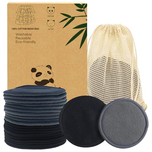 Sopurrrdy Reusable Makeup Removal Pads - 20 Pack, Soft Bamboo Cotton Rounds, Washable Black Pads