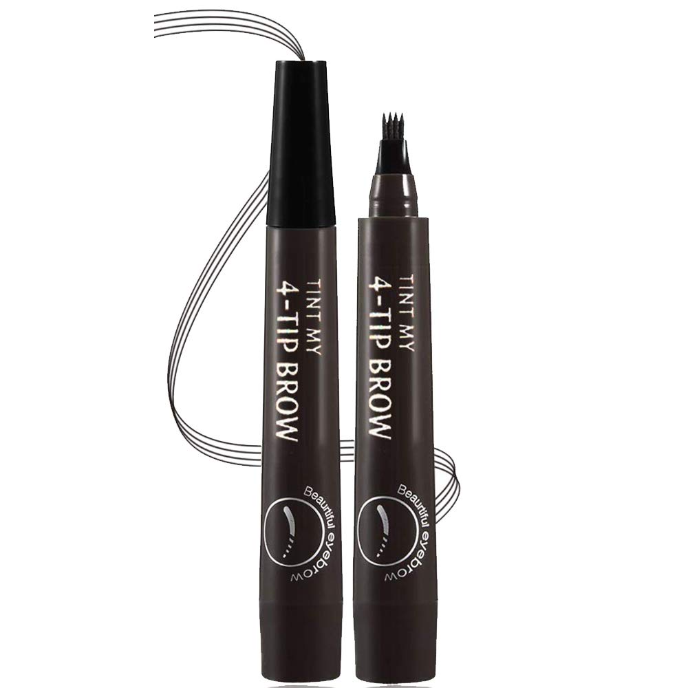 Quemiss Eyebrow Pen - Microblading Pencil, Waterproof, 4 Points For Natural Looking Brows, Black