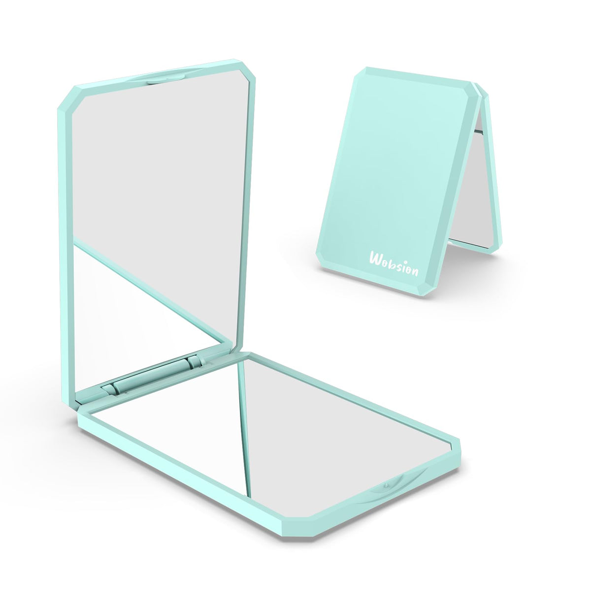 Wobsion 2-Sided Compact Mirror - 1X/2X Magnifying, Portable Makeup Mirror, Cyan, Square Design