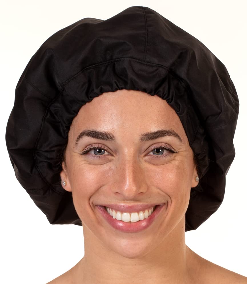 Hersome Black Premium Shower Cap For Long Hair, 100% Waterproof, Reusable, Anti-Frizz