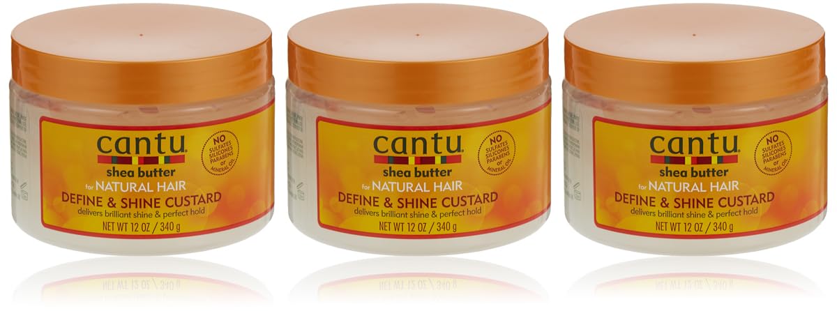 Cantu Define & Shine Custard, 12Oz Jar (3 Pack) - Natural Hair Styling Gel For Curly Hair