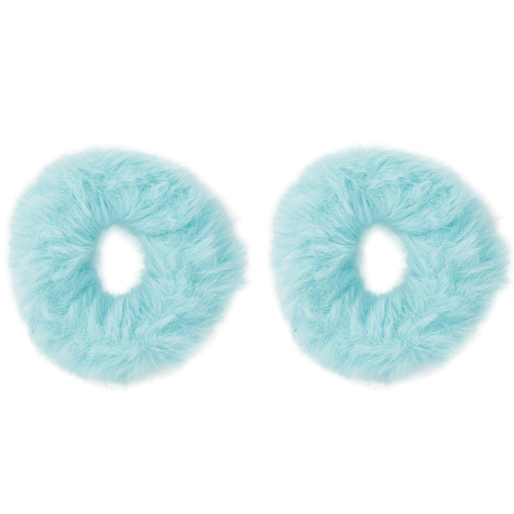 Motique Accessories Small Mint Green Furry Fur Scrunchies - Set of 2 Pony Holders