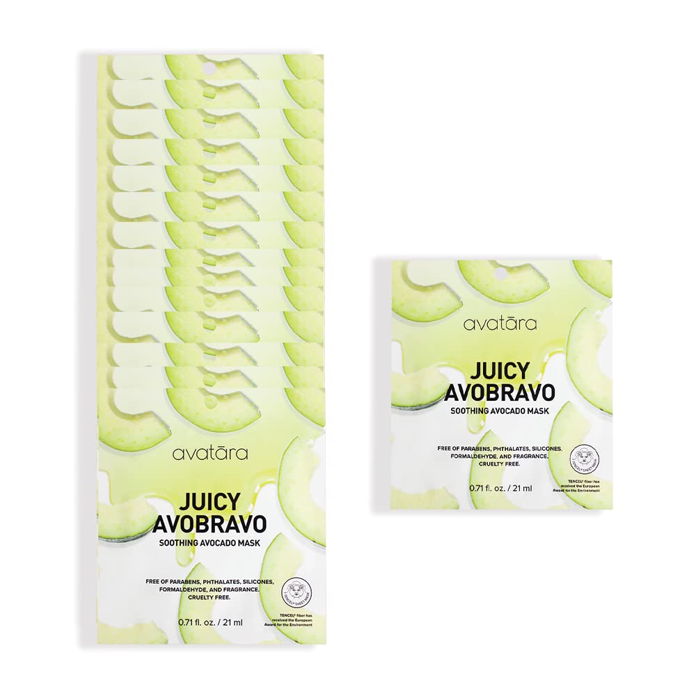 Avatara Juicy Avobravo Facial Mask 15 Sheets - Soothing Avocado Extracts For Irritated Skin