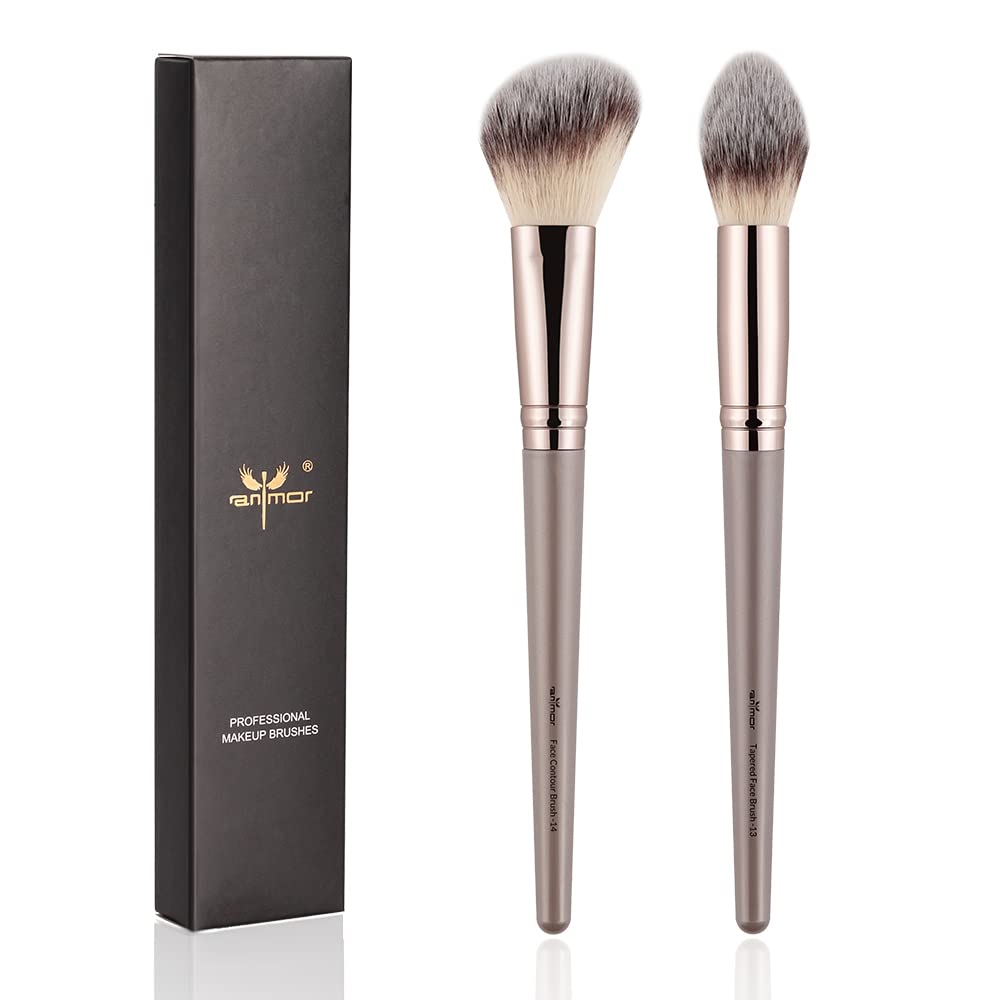 Anmor Champagne Contour And Highlighter Brush Set - Premium Blush Bronzer Kit For Cheek Nose