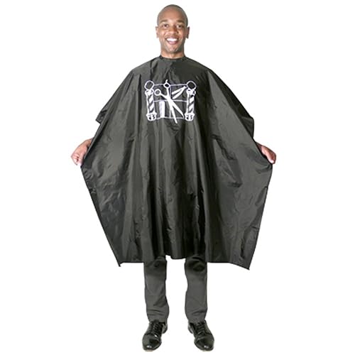 Scalpmaster Nylon Barber Cape, Black with Hook-and-Loop Closure, Stylish & Durable