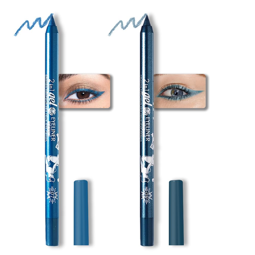 Kaely 2Pcs Waterproof Gel Eyeliner Pencil Set - Sky Blue & Chill Blue, Long Lasting, Smudge Proof