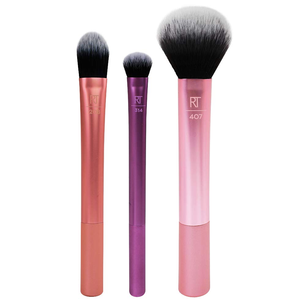 Real Techniques Travel Essentials Makeup Brush Kit - 4 Vegan Brushes, Perfect For On-The-Go