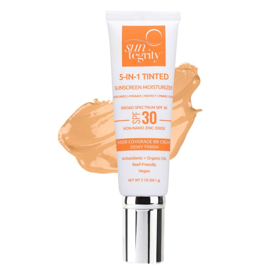 Suntegrity Tinted 5-In-1 Mineral Sunscreen Spf 30 - Medium, 2 Oz | Bb Cream For Sensitive Skin