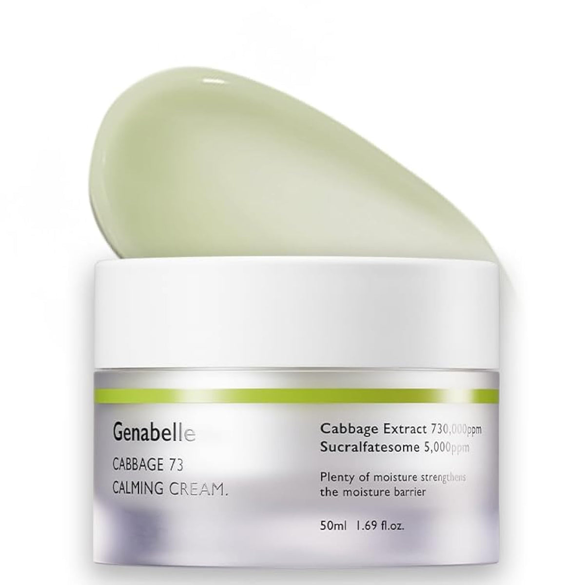 Genabelle Cabbage 73 Calming Cream - Lightweight Moisturizer With Cica & Hyaluronic Acid 1.69 Fl.