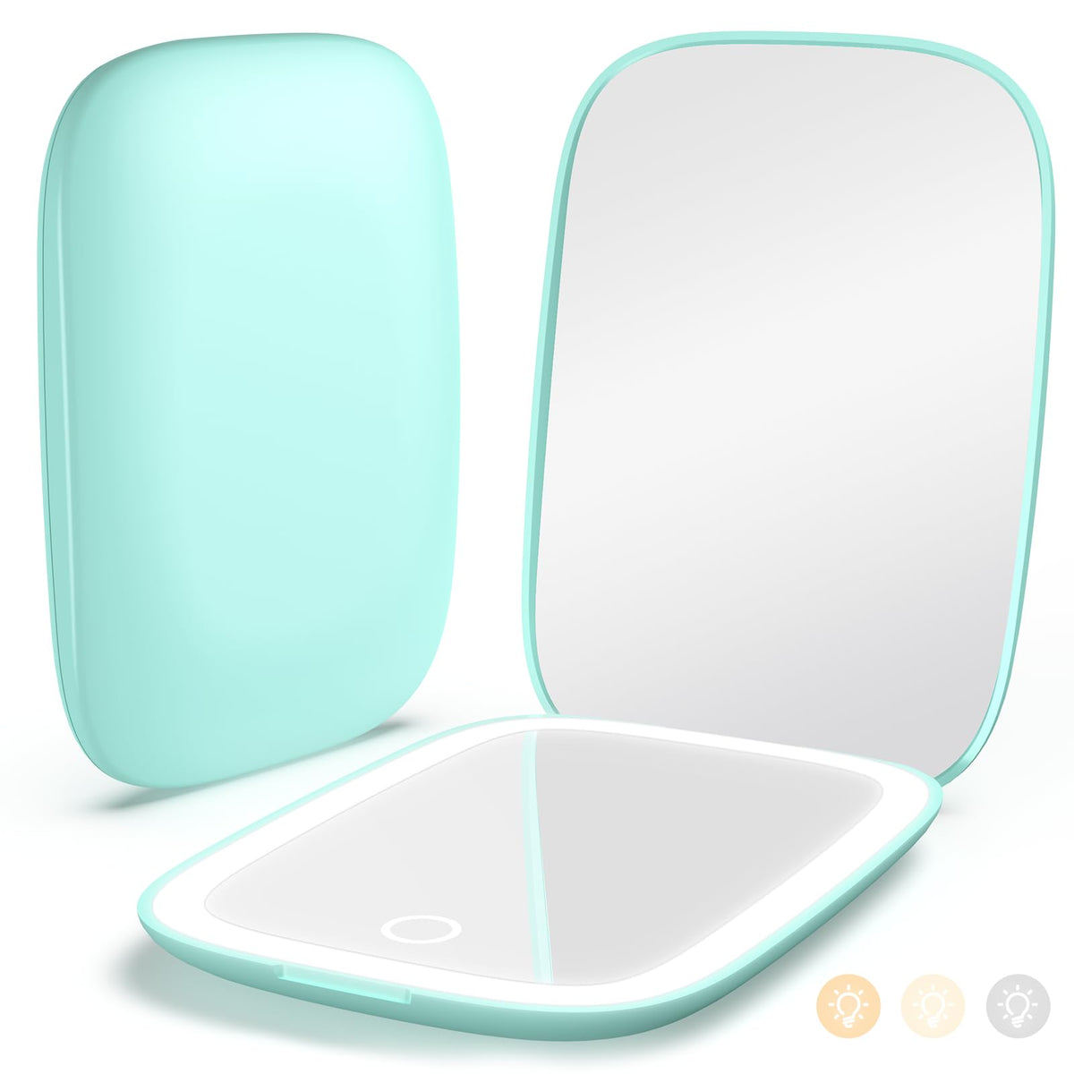 Mopis Rechargeable Travel Mirror With Lights, 1X/3X Magnification, Compact Makeup Mirror - Blue