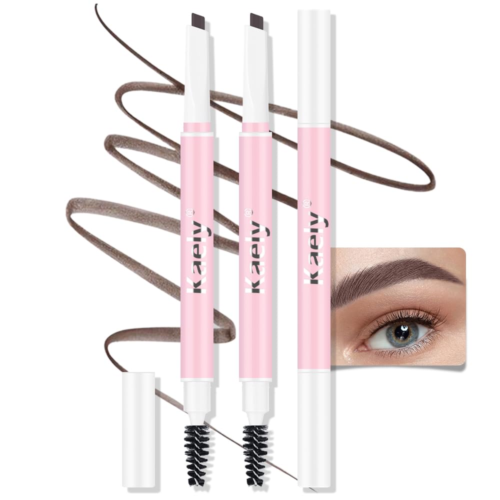 Kaely Waterproof Eyebrow Pencil 3Pcs - Longwearing Dark Brown Makeup With Spoolie Brush