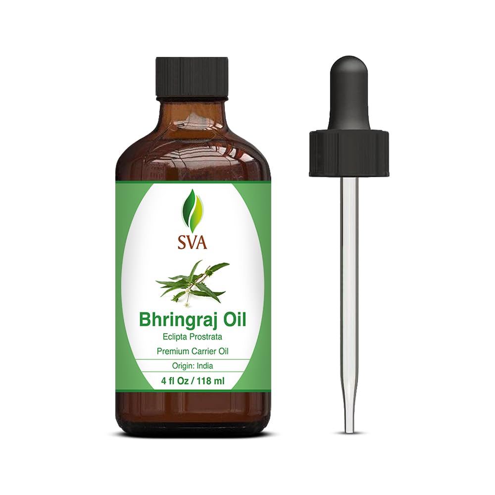 SVA ORGANICS Bhringraj Oil 4oz - Premium Hair & Skin Care Carrier Oil with Dropper