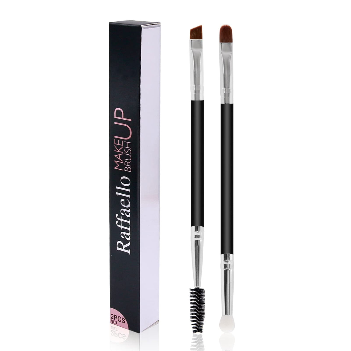 Raffaello Double-Ended Makeup Brush Set - Angled Brow, Spoolie, Concealer & Blending Sponge