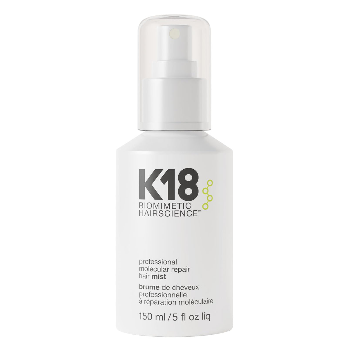 K18 Molecular Repair Mist For Damaged Hair - Reverses Bleach & Heat Damage, 5.07 Fl Oz