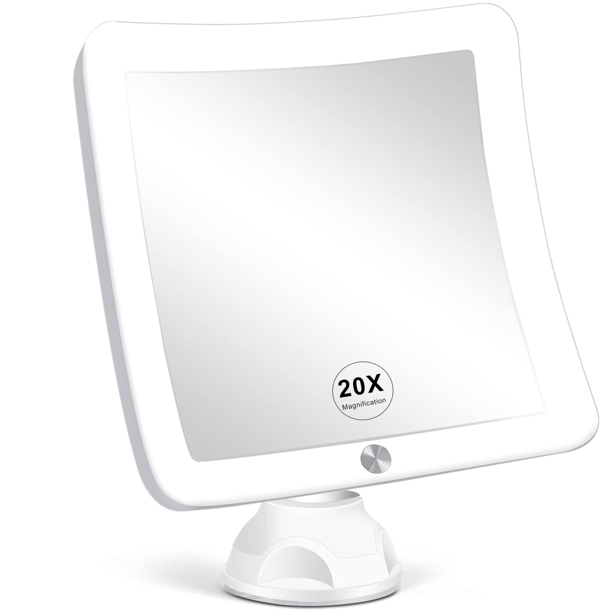 Fabuday 20X Magnifying Led Makeup Mirror, 7&quot; Portable Lighted Square Bathroom Mirror, White