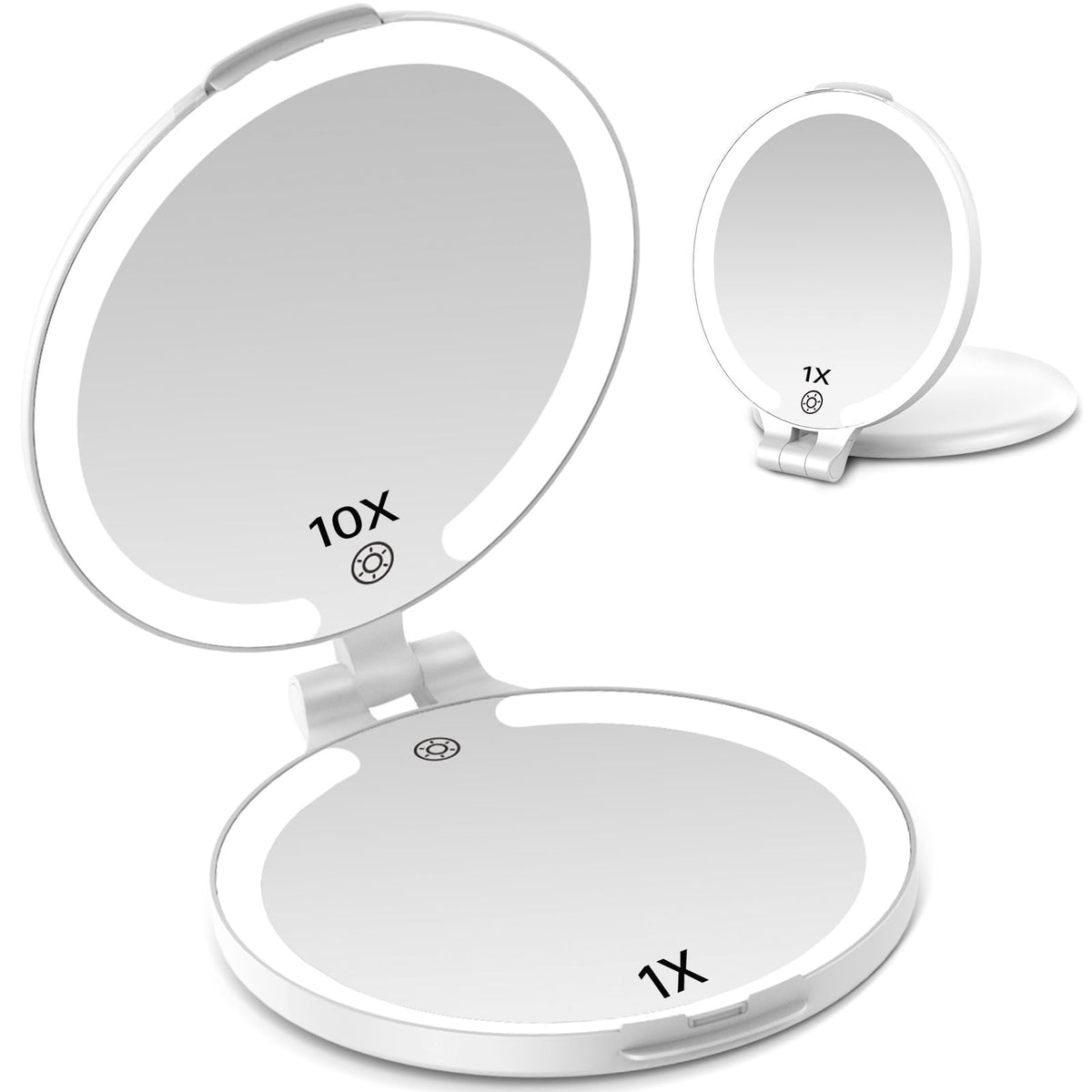 Funtouch 7'' Rechargeable Travel Magnifying Mirror With Lights - 1X/10X Makeup Essential