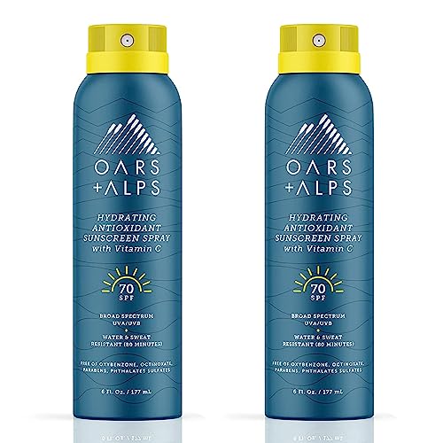 Oars + Alps Hydrating Spf 70 Sunscreen Spray, Vitamin C Infused, Water Resistant, 2 Pack