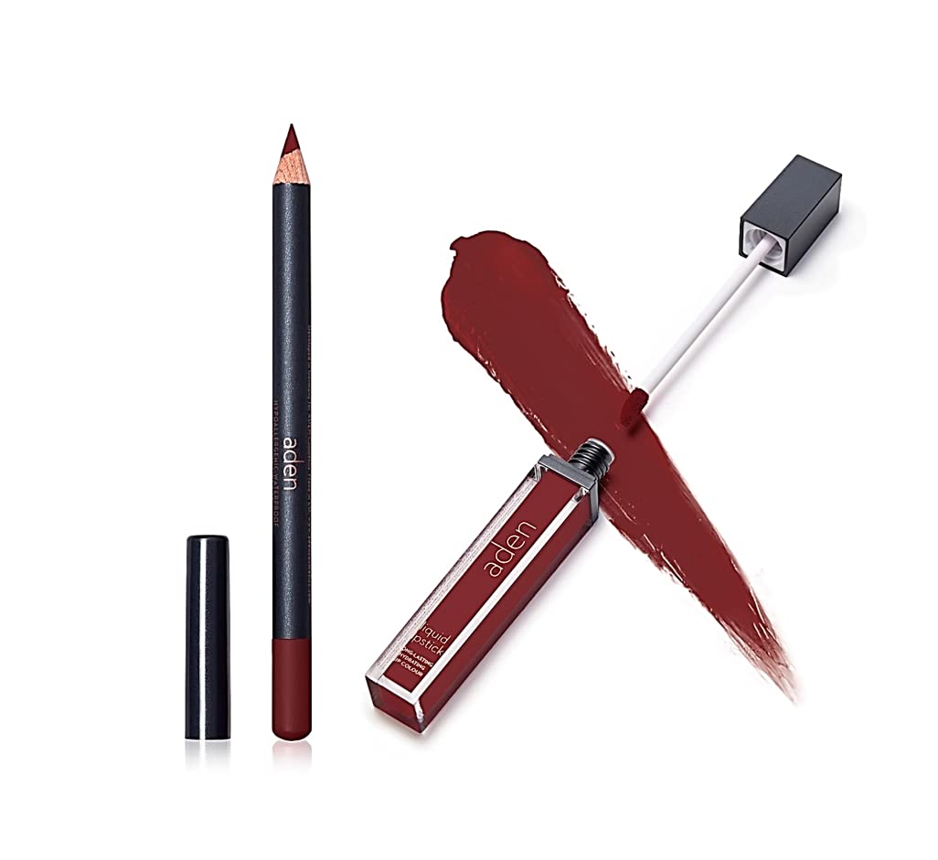 Aden 2-In-1 Matte Liquid Lipstick & Lip Liner Set, 23 Currant, Non-Smudge, Hydrating,