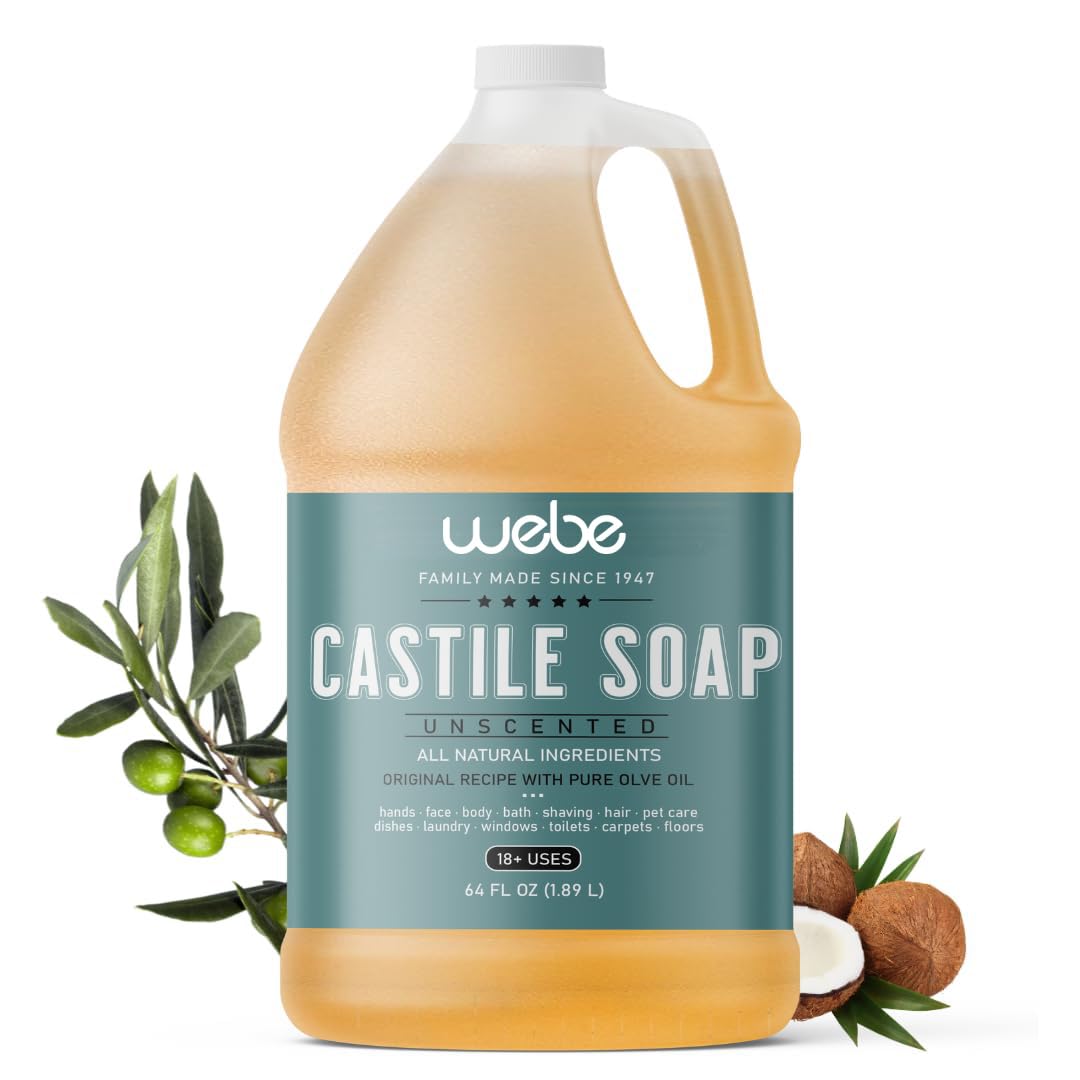 Webe Pure Unscented Castile Soap Refill, 64 Oz | Vegan, Non-Gmo, Multi-Use For Face &