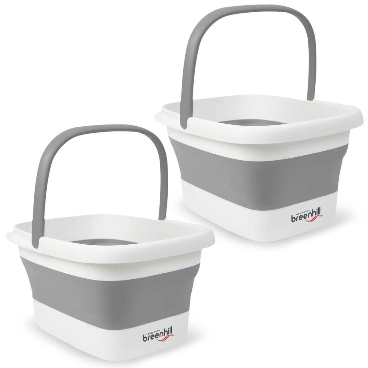 Breenhill 2 Pack Foldable Foot Bath Basin - Collapsible Soak Tub With Handles, Grey