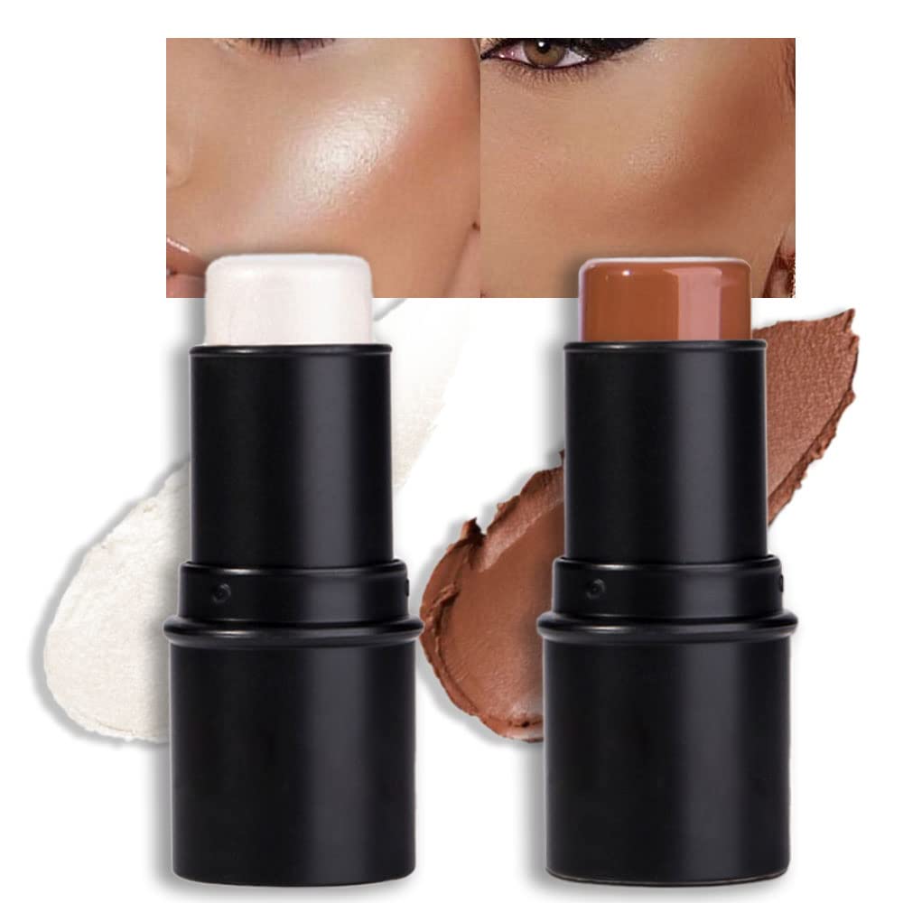 Evpct 2Pcs Face Cream Contour Sticks - Highlighter & Bronzer Makeup Kit, 0.42Oz