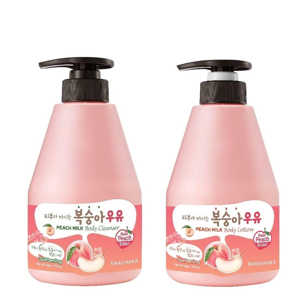 Welcos Peach Milk Body Lotion & Wash Set - Hydrating Korean Skincare, 560G/19.75Oz Each