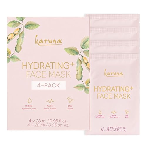 Karuna Hydrating+ Sheet Masks - Glow-Enhancing, Niacinamide & Sodium Lactate, 4 Count