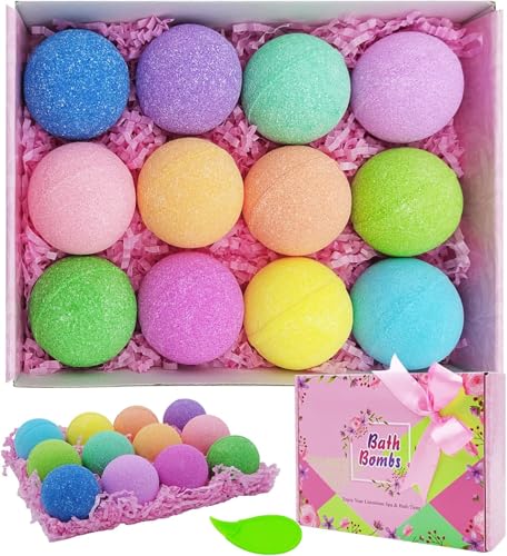 Boenfu Bath Bombs Gift Set - 12 Handmade Organic Relaxing Bath Bombs For Women, Xmas Present