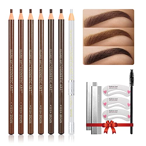 Lsxia Waterproof Eyebrow Pencil Set - 13 Piece Microblading Kit With 6 Brown Shades & 1 White