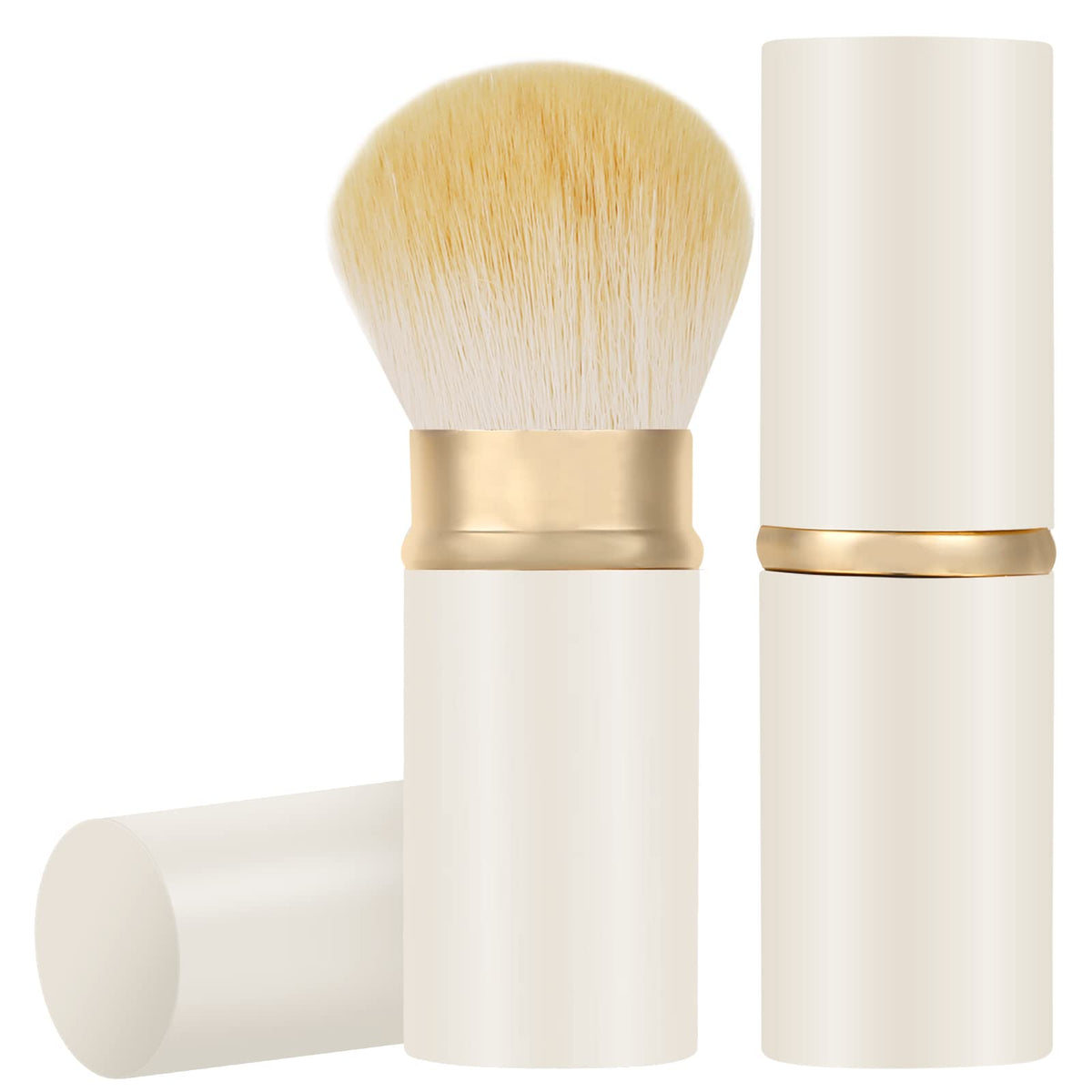 Falliny Retractable Kabuki Makeup Brush - Travel Face Blush & Powder Brush with Cover, Cream