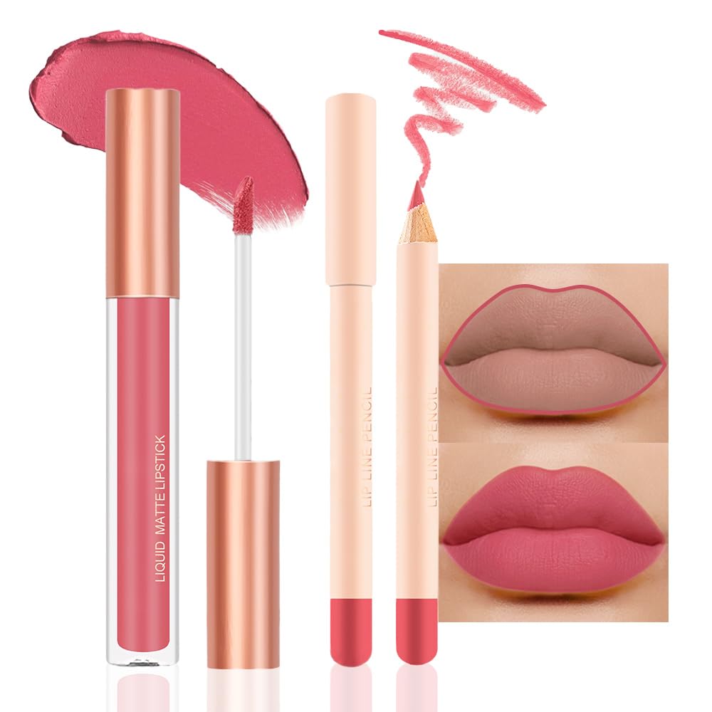 Bingbrush Liquid Matte Lipstick & Lipliner Set, 24Hr Waterproof Velvet Lip Makeup, 1Pc 06#