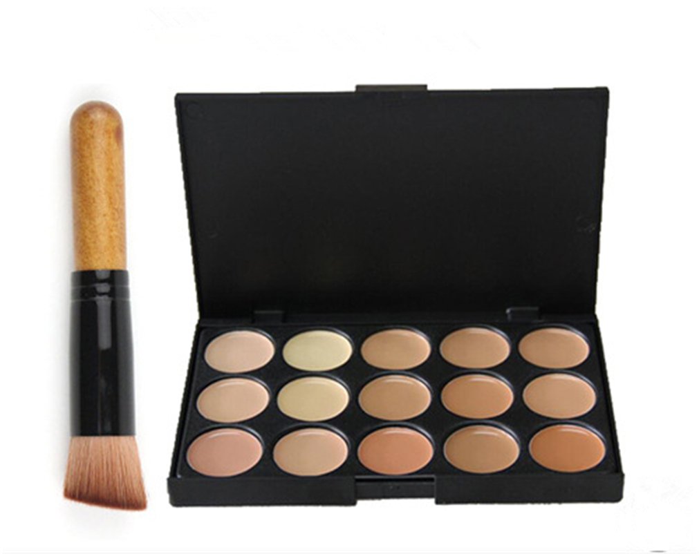 Fantasyday 15 Colors Cream Contour Palette & Brush - Long Lasting Concealer For Dark Circles & Blemishes