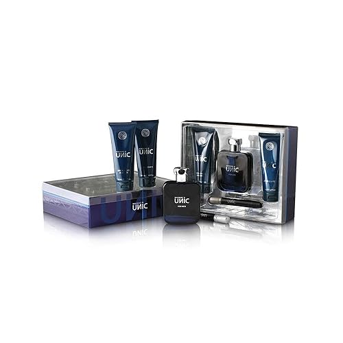 New Brand Unic Men's Gift Set - 4 Pc EDT Spray, Shower Gel, After Shave, 3.3oz & 