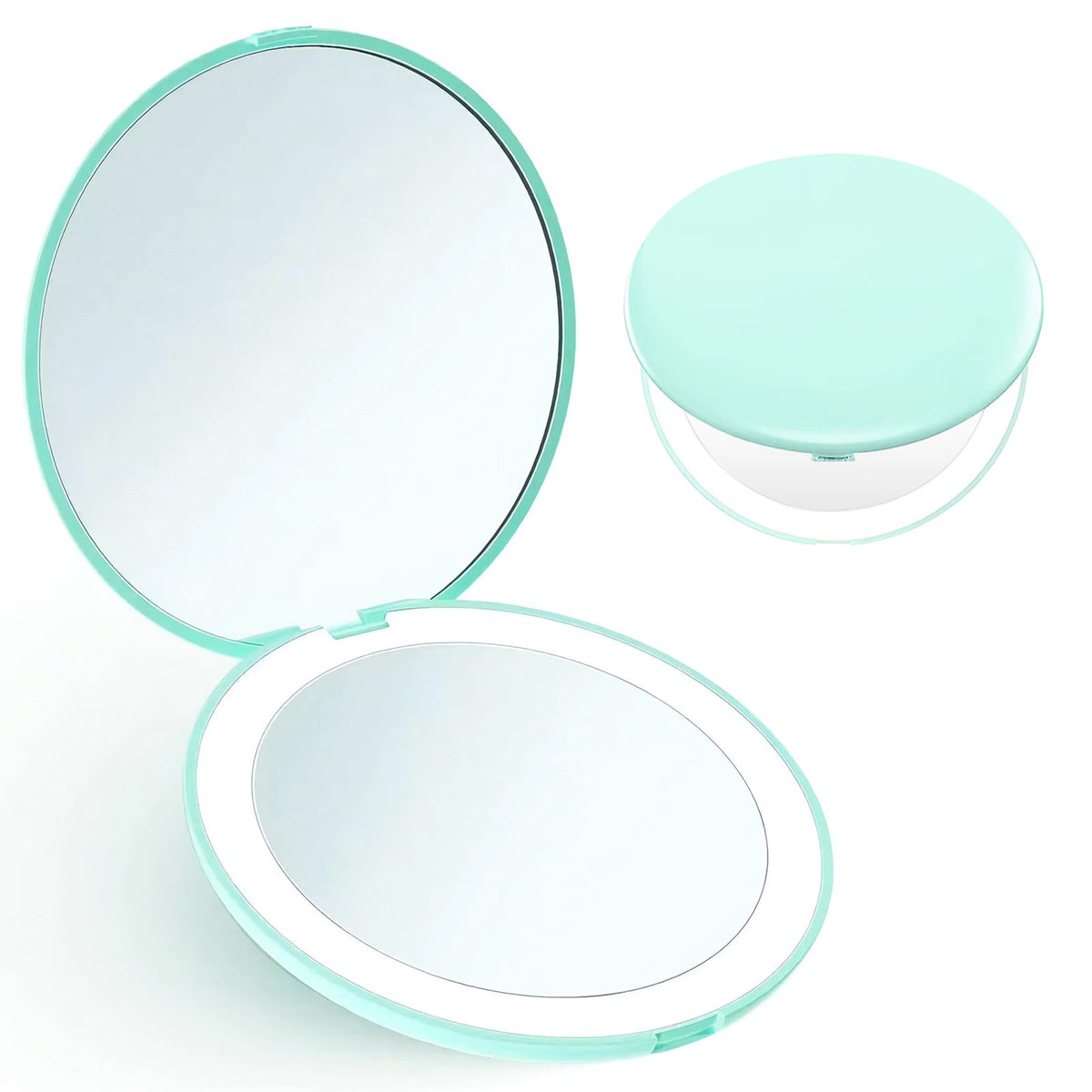 Giazee Blue Travel Makeup Mirror With Light, 1X/10X Magnifying Compact Handheld, 3.5&quot;