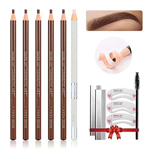 Lsxia Eyebrow Pencil Set - 12 Pieces, Waterproof Microblading Kit, 5 Brown + 1 White