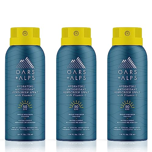 Oars + Alps Hydrating Spf 50 Sunscreen Spray, 3 Pack, Water & Sweat Resistant, Tsa Friendly