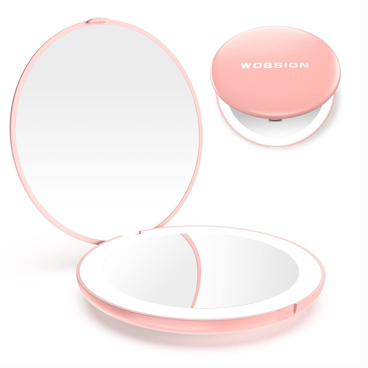 Wobsion Compact Mirror With Light, 1X/10X Magnification, 3.5&quot; Pink Travel Makeup Mirror